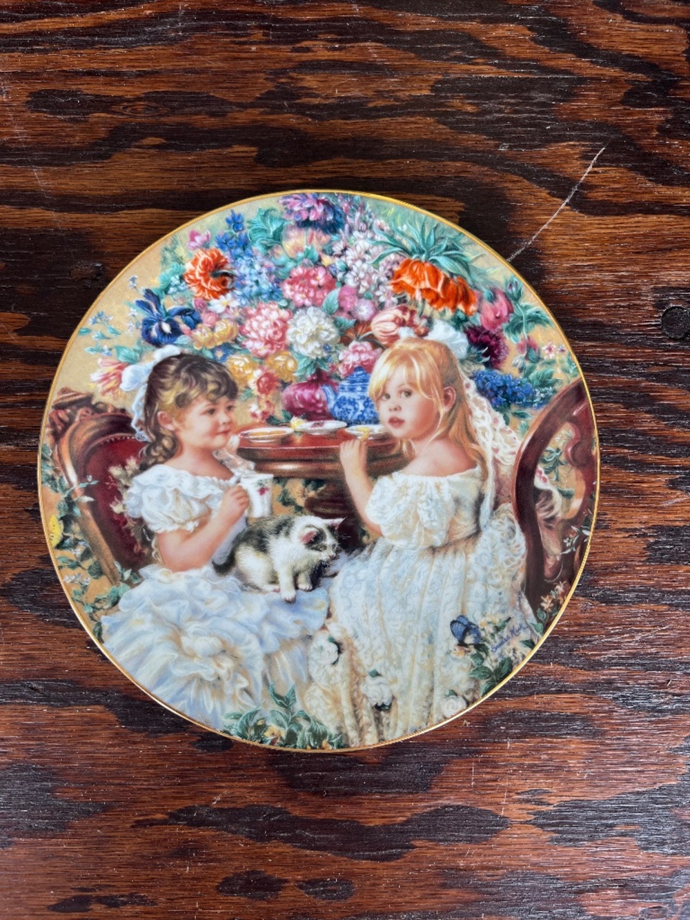 Reco "The Tea Party" Collector Plate • Sandra Kuck • Hearts & Flowers • COA • Ki